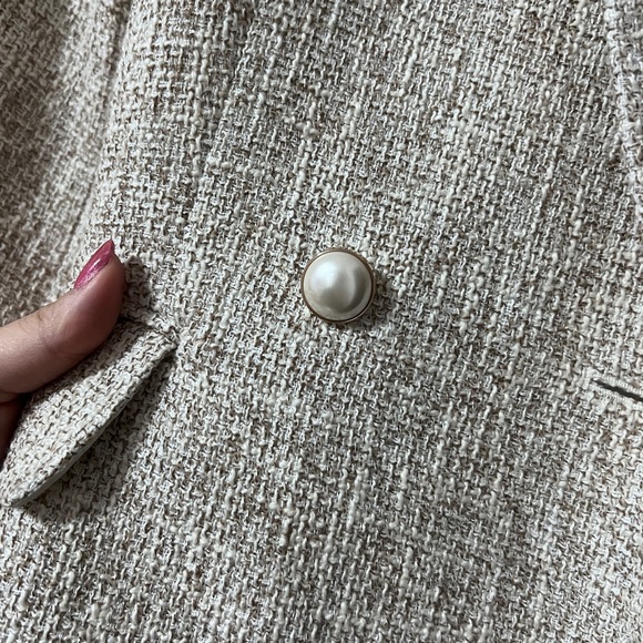 H&M Beige Tweed Double Breasted Blazer With Pearls XXS - Picture 4 of 4